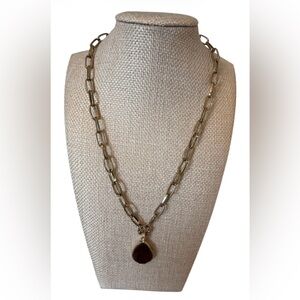 #653‎ Gold Chain Necklace with Purple Teardrop Pendant - February Birthstone